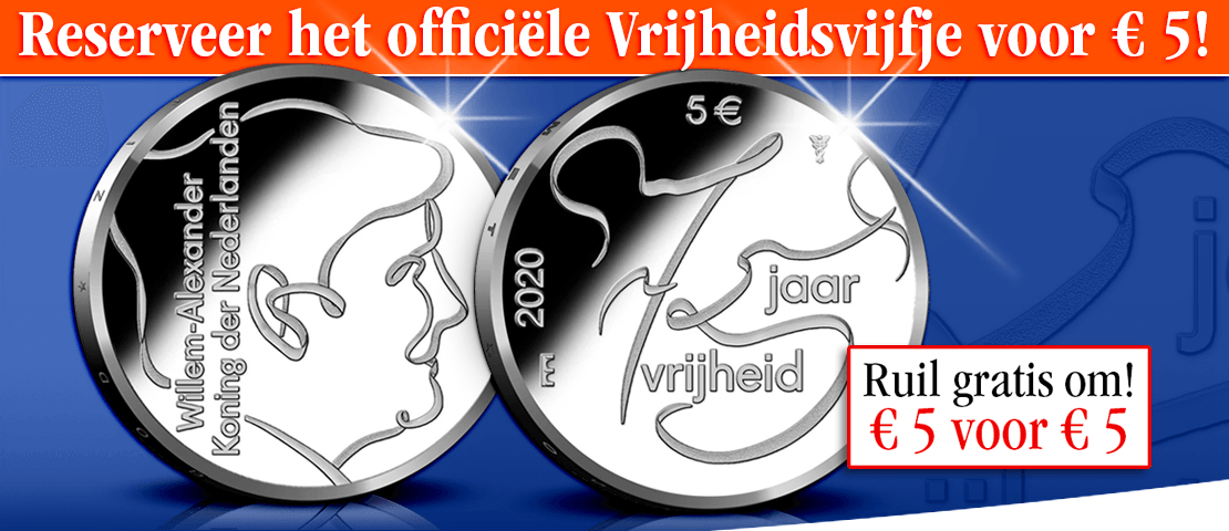 Bestel het officiële Nederlandse Vrijheidsvijfje - Amsterdams MuntKantoor